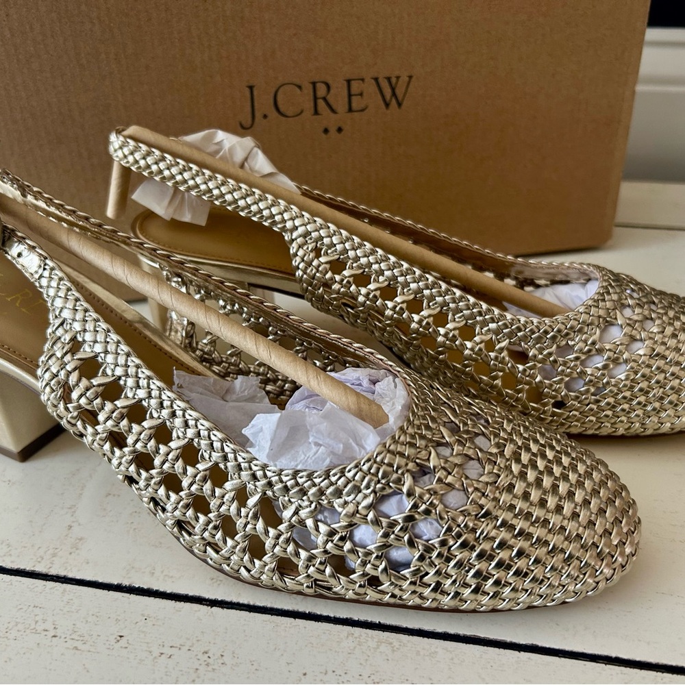 J. Crew Gold Textured Slingback Heels NWT